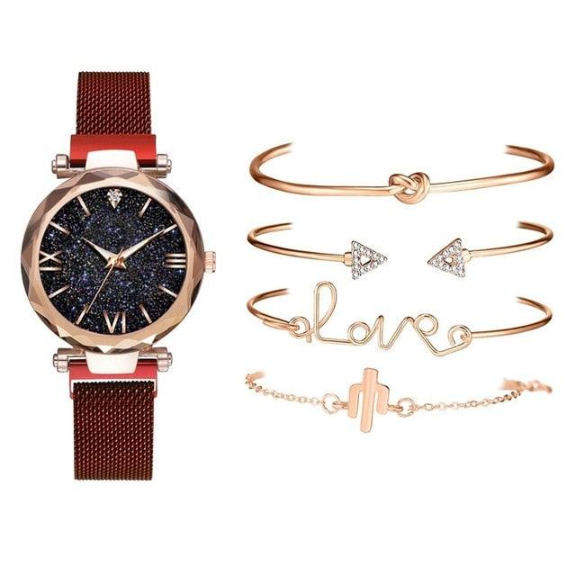 Fashion Bracelet Watches - Women 5 Pcs Set - Luxury Rose Watches Set (D81)(D82)(1JW)