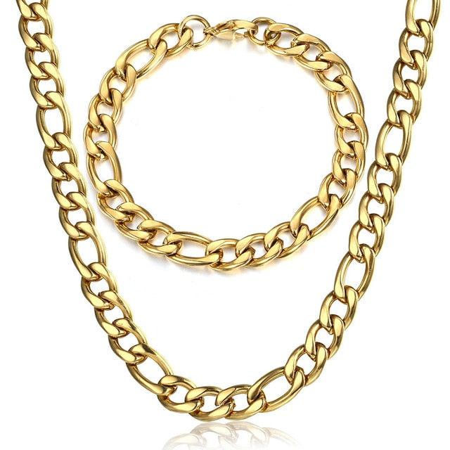 Fashion Jewelry Necklace Bracelet Set - Men Women Silver Color Stainless Steel Jewelry Set (2U83)