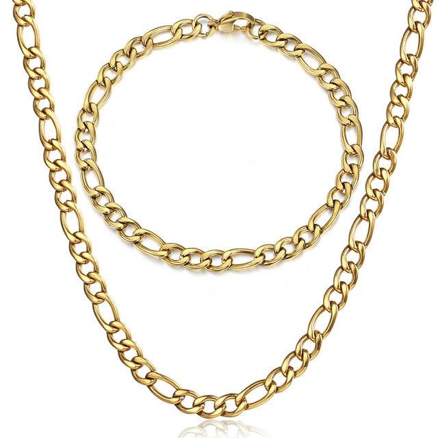 Fashion Jewelry Necklace Bracelet Set - Men Women Silver Color Stainless Steel Jewelry Set (2U83)