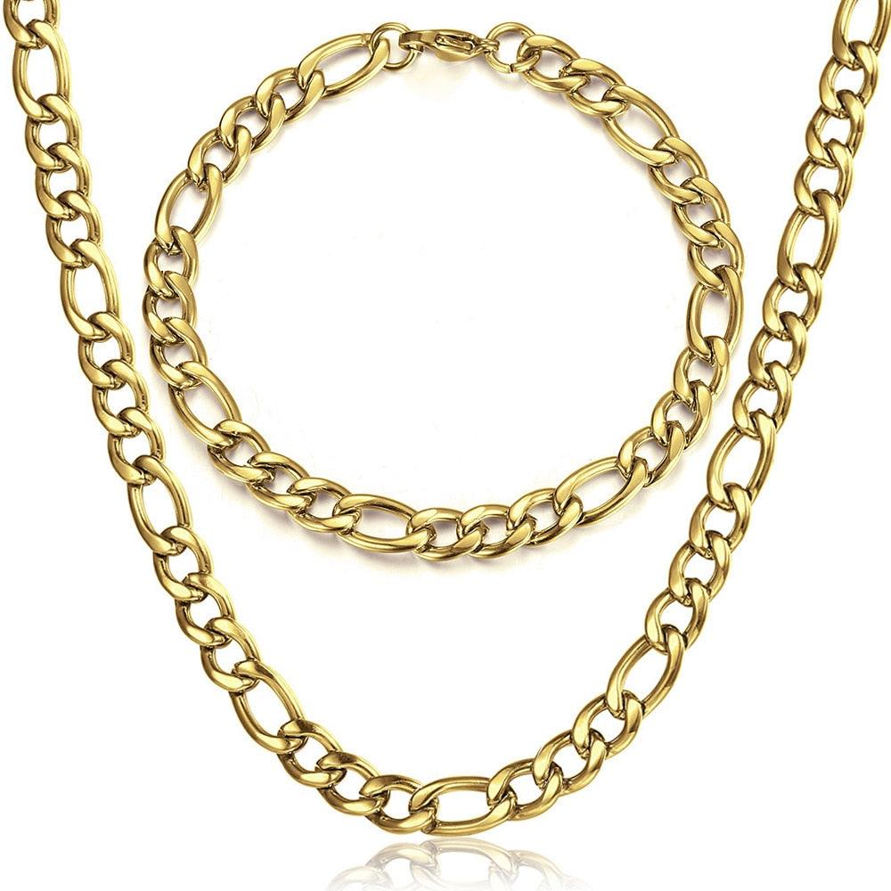 Fashion Jewelry Necklace Bracelet Set - Men Women Silver Color Stainless Steel Jewelry Set (2U83)