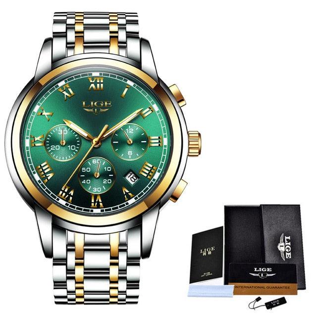 Fashion New Men's Watches - Classic Design Green Dial Business Watch - Waterproof Full Steel Quartz (2MA1)(F84)