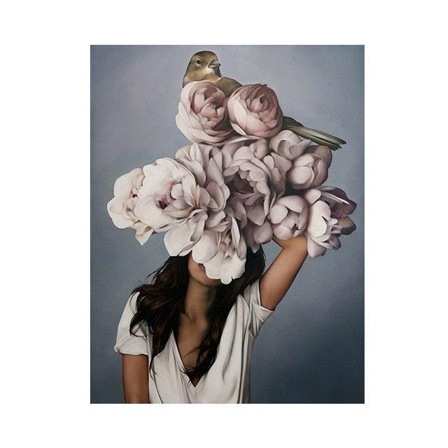Fashion Sex Lady Flower Figure Girl Picture Home Decor Nordic Canvas Painting Wall Art Modern Posters (AD1)(F62)