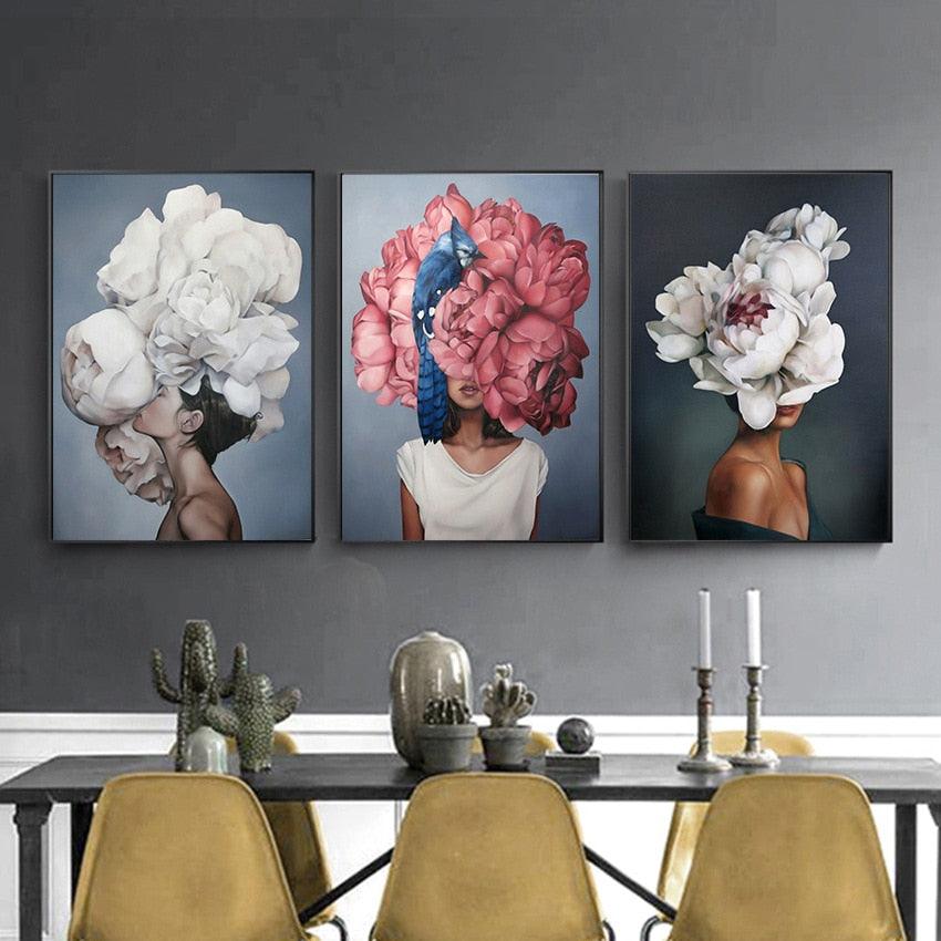 Fashion Sex Lady Flower Figure Girl Picture Home Decor Nordic Canvas Painting Wall Art Modern Posters (AD1)(F62)