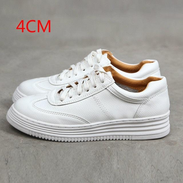 Fashion Split Leather Women Chunky Sneakers - Lace Up Platform Women Casual Shoe (D41)(BWS7)