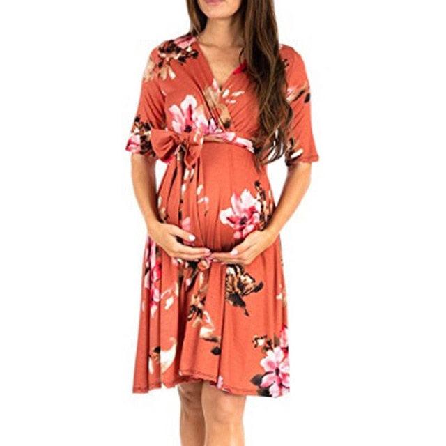 Fashion Women Floral Maternity Midi A-Line Dress - Summer Casual Pregnancy Swing Sundress (5Z1)(1Z1)(Z9)(Z7)(Z6)