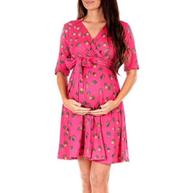 Fashion Women Floral Maternity Midi A-Line Dress - Summer Casual Pregnancy Swing Sundress (5Z1)(1Z1)(Z9)(Z7)(Z6)