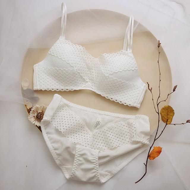 Fashion Women Underwear Sexy Hollow Striped Lace Seamless Push Up Bra Set - Comfortable High Quality Lingerie (TSB4)