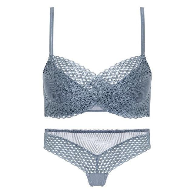 Fashion Women Underwear Sexy Hollow Striped Lace Seamless Push Up Bra Set - Comfortable High Quality Lingerie (TSB4)