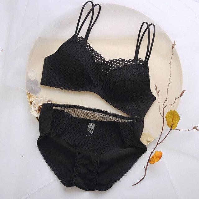 Fashion Women Underwear Sexy Hollow Striped Lace Seamless Push Up Bra Set - Comfortable High Quality Lingerie (TSB4)