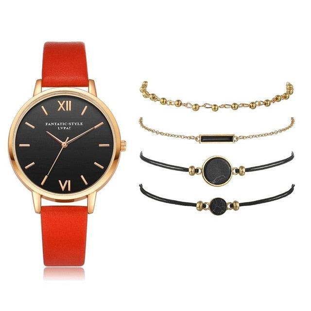 Cute Bracelet Watches - Women 4 Gift Bracelet Set with Elegant Wrist Watch (1JW)(F82)(F81)