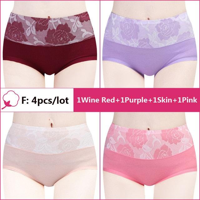Beautiful 4pcs/Lot High Waist Sexy Women's Panties - Cotton Comfort Lovely Print Plus Size Underwear (TSP2)(TSP3)(F28)