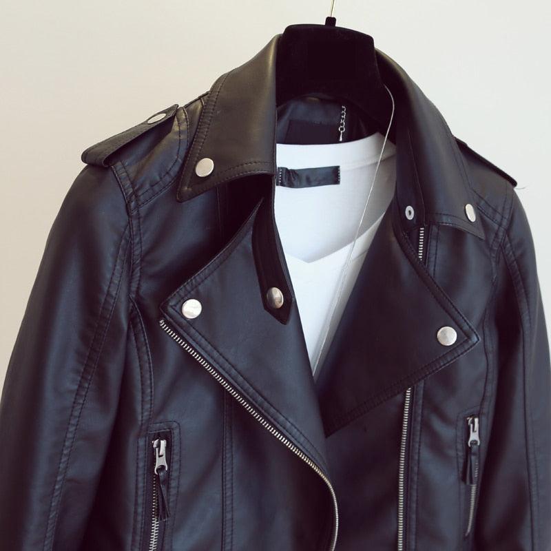 New Design Spring Autumn PU Leather Jacket - Faux Soft Leather Coat - Zipper Motorcycle Jackets (TB8B)(F23)