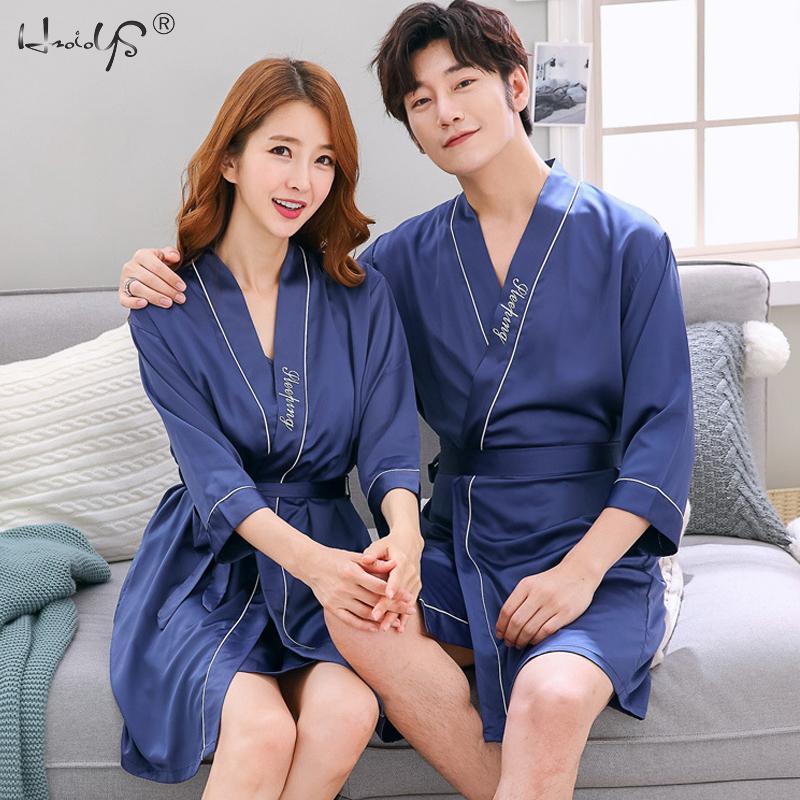Amazing Silk Kimono Robe - Lovers Couple Nightgown Bath Gown Sleepwear - Large Nightwear Soft Bathrobe (D90)(ZP3)(ZP4)