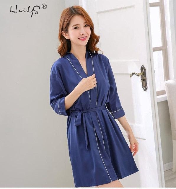 Amazing Silk Kimono Robe - Lovers Couple Nightgown Bath Gown Sleepwear - Large Nightwear Soft Bathrobe (D90)(ZP3)(ZP4)