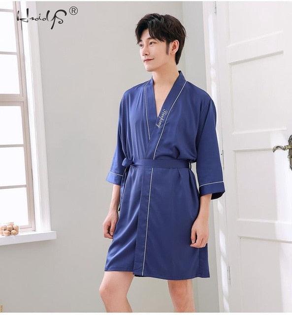 Amazing Silk Kimono Robe - Lovers Couple Nightgown Bath Gown Sleepwear - Large Nightwear Soft Bathrobe (D90)(ZP3)(ZP4)