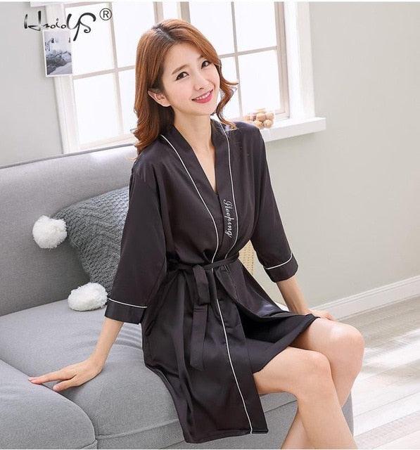 Amazing Silk Kimono Robe - Lovers Couple Nightgown Bath Gown Sleepwear - Large Nightwear Soft Bathrobe (D90)(ZP3)(ZP4)