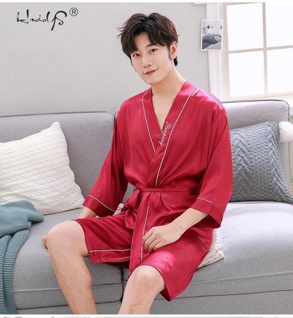 Amazing Silk Kimono Robe - Lovers Couple Nightgown Bath Gown Sleepwear - Large Nightwear Soft Bathrobe (D90)(ZP3)(ZP4)