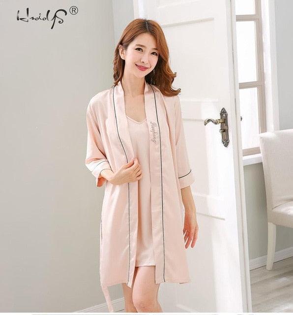 Amazing Silk Kimono Robe - Lovers Couple Nightgown Bath Gown Sleepwear - Large Nightwear Soft Bathrobe (D90)(ZP3)(ZP4)