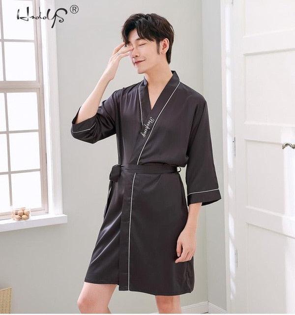 Amazing Silk Kimono Robe - Lovers Couple Nightgown Bath Gown Sleepwear - Large Nightwear Soft Bathrobe (D90)(ZP3)(ZP4)