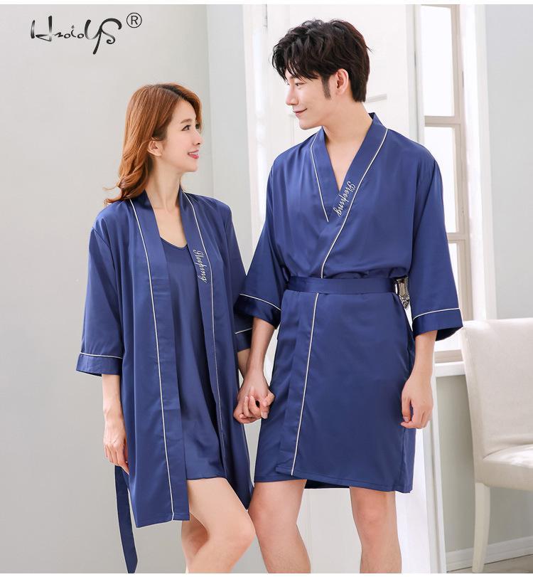 Amazing Silk Kimono Robe - Lovers Couple Nightgown Bath Gown Sleepwear - Large Nightwear Soft Bathrobe (D90)(ZP3)(ZP4)