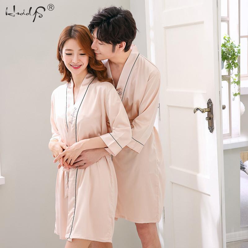 Amazing Silk Kimono Robe - Lovers Couple Nightgown Bath Gown Sleepwear - Large Nightwear Soft Bathrobe (D90)(ZP3)(ZP4)