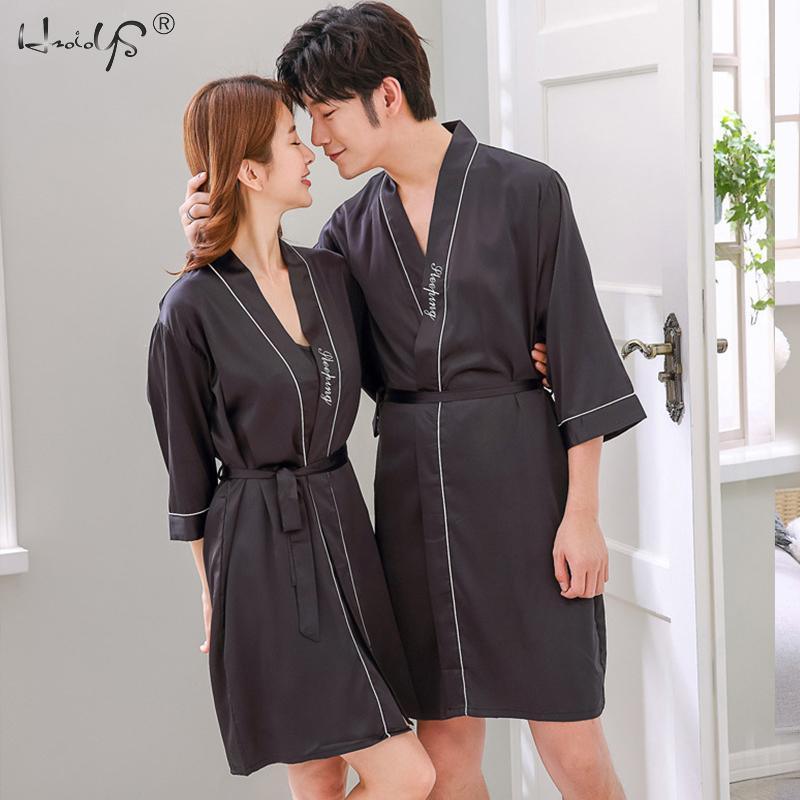 Amazing Silk Kimono Robe - Lovers Couple Nightgown Bath Gown Sleepwear - Large Nightwear Soft Bathrobe (D90)(ZP3)(ZP4)