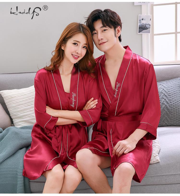Amazing Silk Kimono Robe - Lovers Couple Nightgown Bath Gown Sleepwear - Large Nightwear Soft Bathrobe (D90)(ZP3)(ZP4)