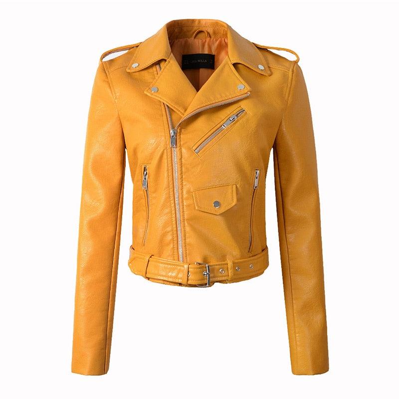 Amazing Fashion Spring Autumn Women Faux Soft Leather Jacket - Long Sleeve Coat - Zipper Design Motorcycle Jacket (1U23)(1U20)(1U35)