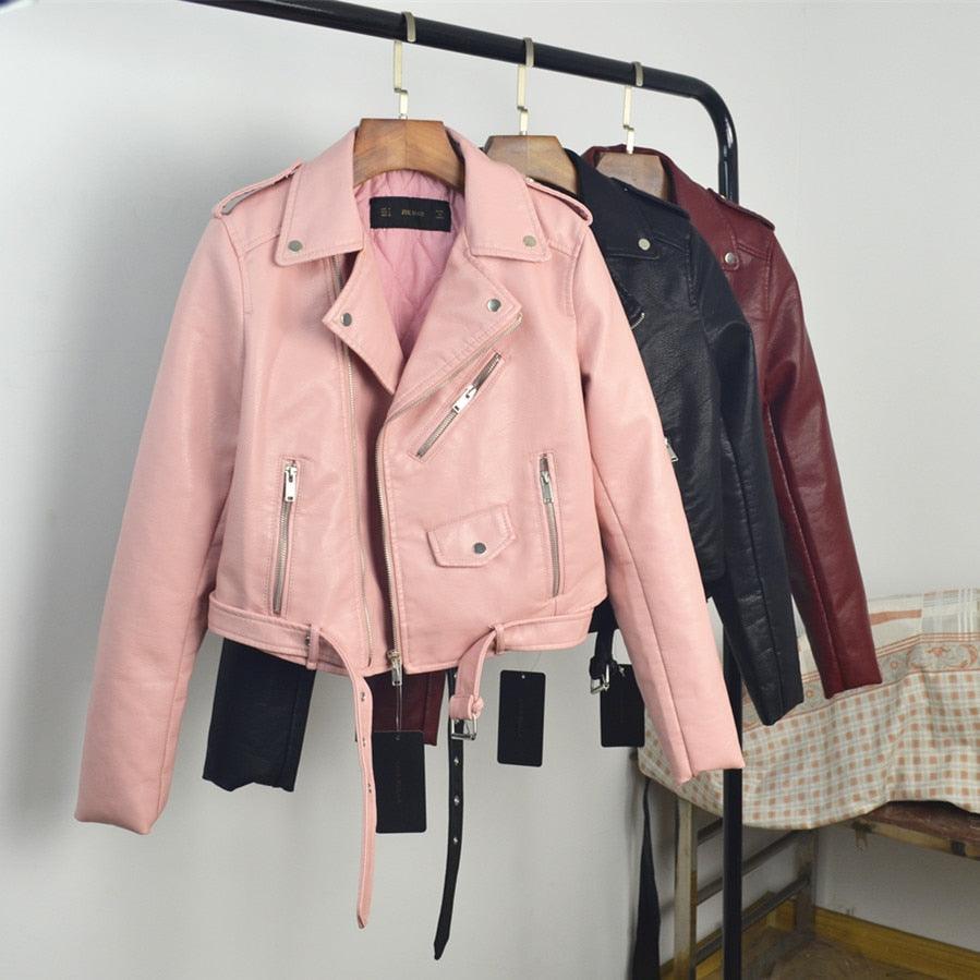 Amazing Fashion Spring Autumn Women Faux Soft Leather Jacket - Long Sleeve Coat - Zipper Design Motorcycle Jacket (1U23)(1U20)(1U35)