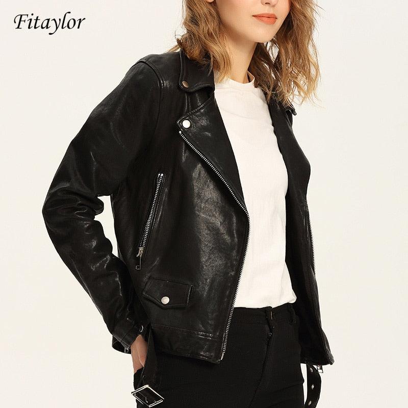Amazing Fashion Spring Autumn Women Faux Soft Leather Jacket - Long Sleeve Coat - Zipper Design Motorcycle Jacket (1U23)(1U20)(1U35)
