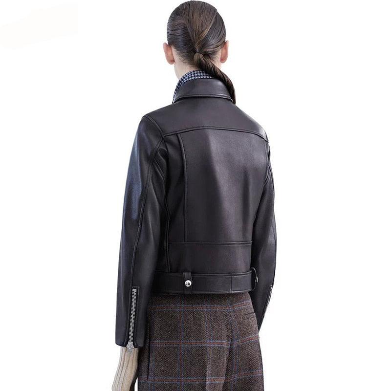 Trending Women Leather Jacket - Autumn Short Soft Pu Leather Jackets - With Zipper Belt (TB8B)
