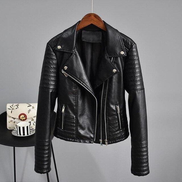 Amazing Leather Jackets - Autumn Women Long Sleeve - Female Rivet Zipper Outerwear (TB8B)(F23)