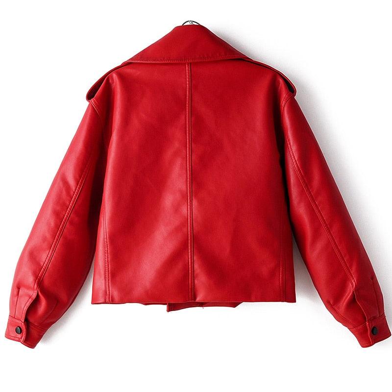 Beautiful Autumn Women Leather Jacket - Turndown Collar Loose Streetwear Black Outerwear (TB8B)