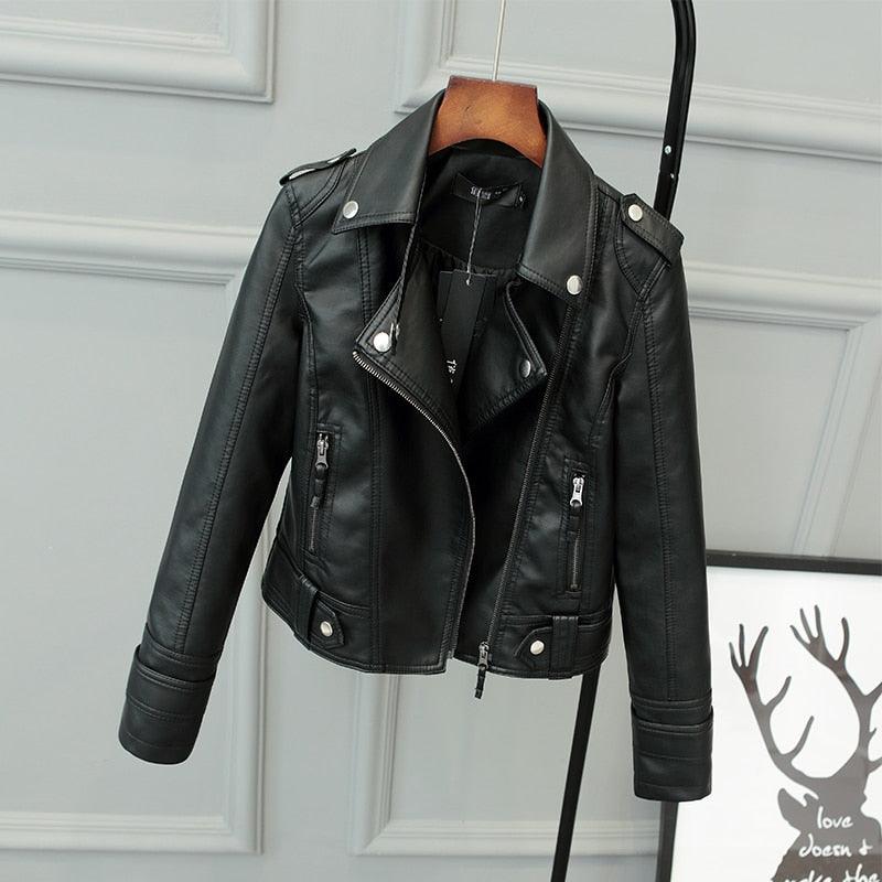 New Spring Autumn Women Short Faux PU Jacket - Slim Fashion Outwear - Leather Jacket Casual Coat (TB8B)