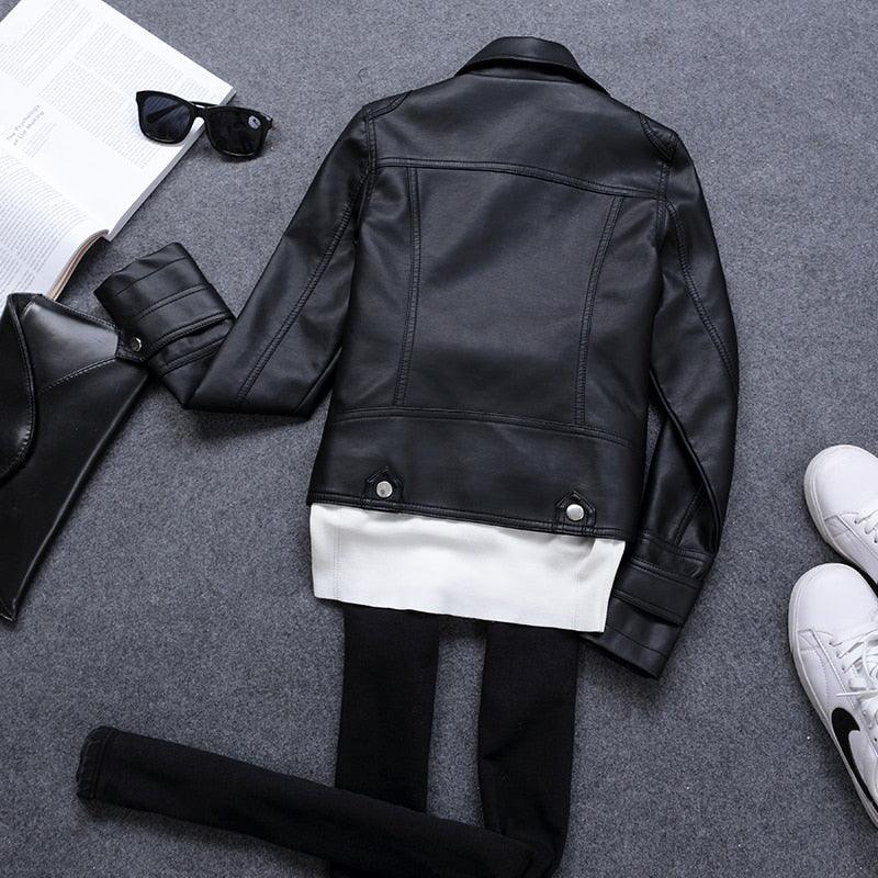 New Spring Autumn Women Short Faux PU Jacket - Slim Fashion Outwear - Leather Jacket Casual Coat (TB8B)