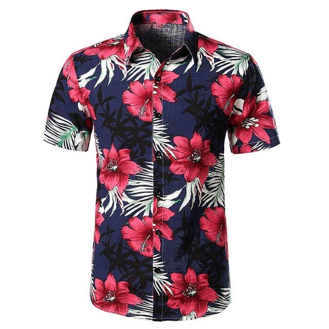 Great Flamingo Printed Hawaiian Beach Shirt -Men Summer Short Sleeve Tropical Holiday Shirt (TM1)