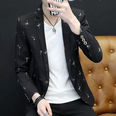 Trending Floral Print Blazer Jacket - Streetwear Men's Clothing Casual Suit (T2M)(CC5)