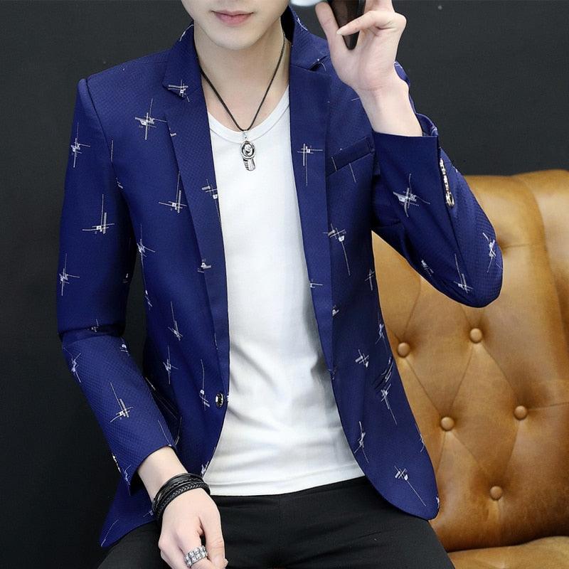 Trending Floral Print Blazer Jacket - Streetwear Men's Clothing Casual Suit (T2M)(CC5)