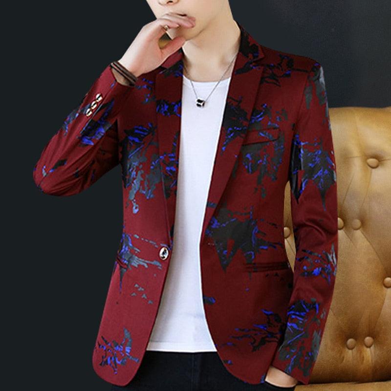 Trending Floral Print Blazer Jacket - Streetwear Men's Clothing Casual Suit (T2M)(CC5)