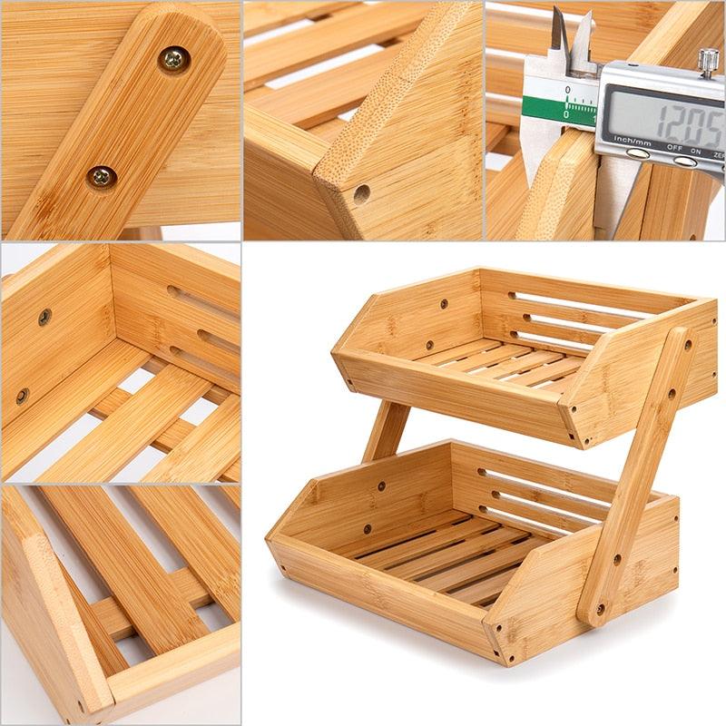 Fruit Basket 2 Tire Bamboo Storage Shelf Breathable Removable Food Container (AK9)(1U61)