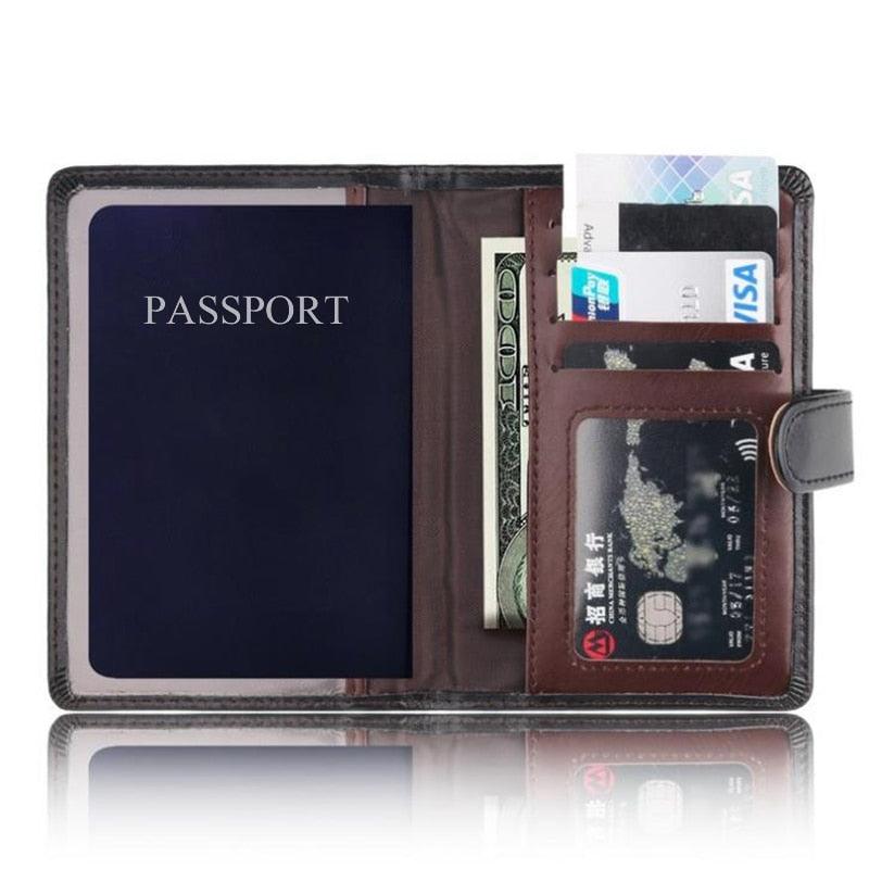 Function PU Leather Men Passport Card Holder - Travel Accessories Cover Storage Organizer ID Wallet (D79)(LT8)