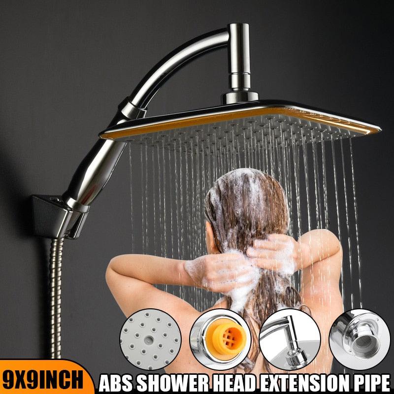 G1/2" 9 Inch Rainfall Shower Head Bathroom Square Shower Head Pressurized Shower Sprayer Kit with Extension Pipe (B&3)(1U65)(F65)