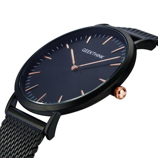 Top Luxury Brand Quartz watch - Men Black Casual Stainless Steel Mesh Strap Clock (1U84)