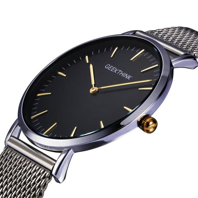 Top Luxury Brand Quartz watch - Men Black Casual Stainless Steel Mesh Strap Clock (1U84)