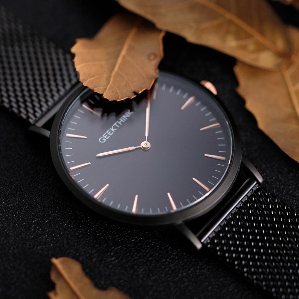 Top Luxury Brand Quartz watch - Men Black Casual Stainless Steel Mesh Strap Clock (1U84)