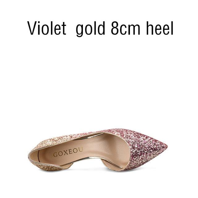 Beautiful Women's Pumps Gradient Color Glitter Pointed Toe - High Heels Wedding Party Fashion Pump (SH1)(CD)(WO1)