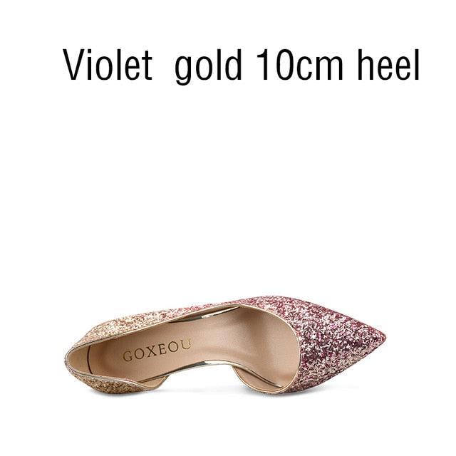 Beautiful Women's Pumps Gradient Color Glitter Pointed Toe - High Heels Wedding Party Fashion Pump (SH1)(CD)(WO1)