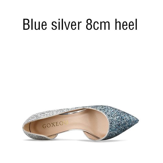 Beautiful Women's Pumps Gradient Color Glitter Pointed Toe - High Heels Wedding Party Fashion Pump (SH1)(CD)(WO1)
