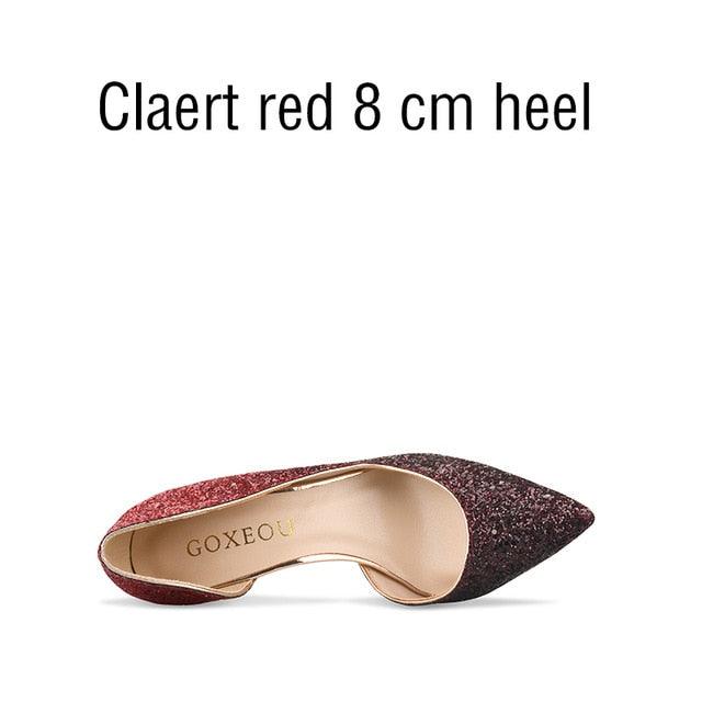 Beautiful Women's Pumps Gradient Color Glitter Pointed Toe - High Heels Wedding Party Fashion Pump (SH1)(CD)(WO1)