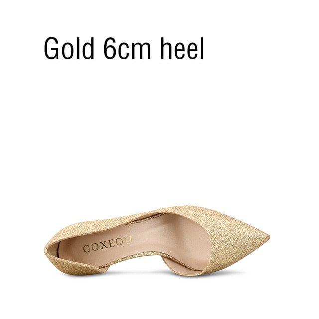Women's Pumps Glitter 3 Colors D'Orsay Pointed Toe High Heels Wedding Shoes (SH1)(CD)(WO1)